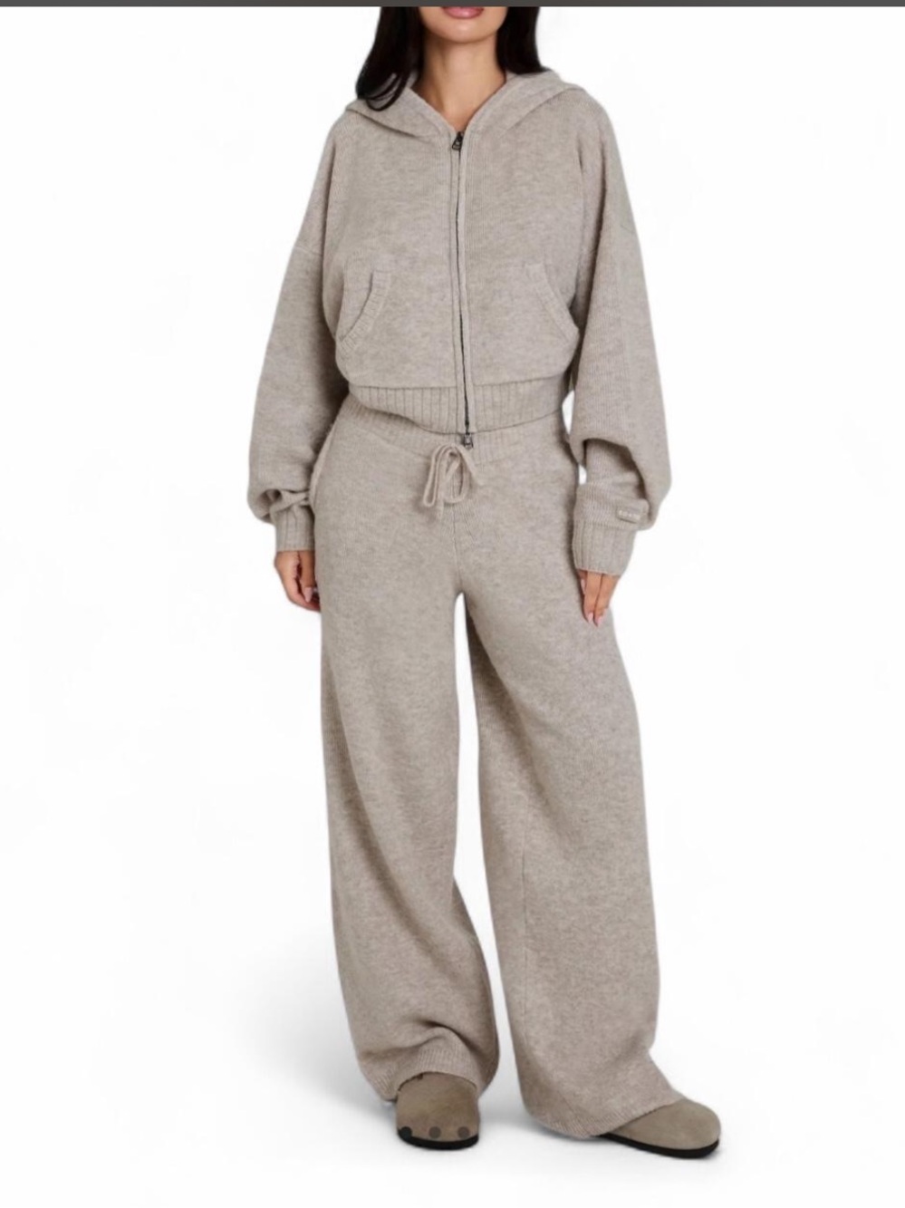 Bo+Tee Cozy knit zip up in Taupe